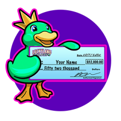 Lucky Duck with a big winner cheque